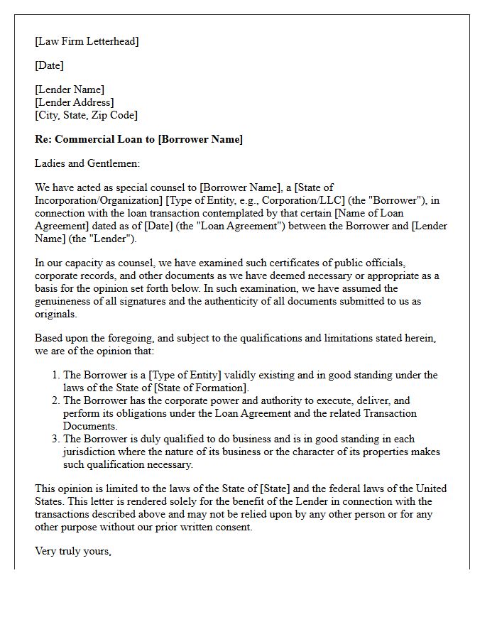 Commercial Loan Valid Existence Opinion Letter