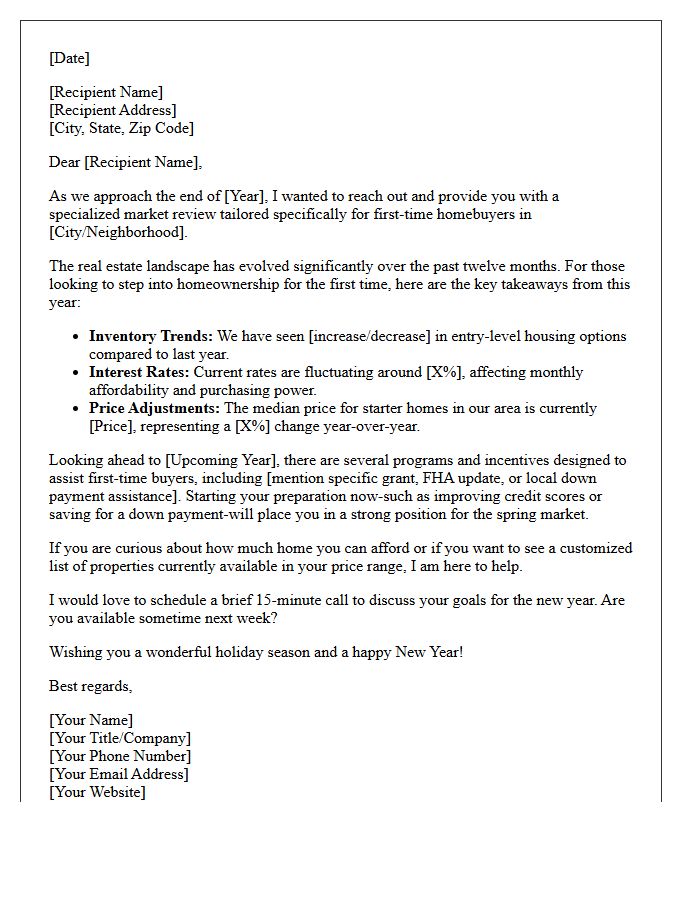 Year-End First-Time Homebuyer Market Review Letter