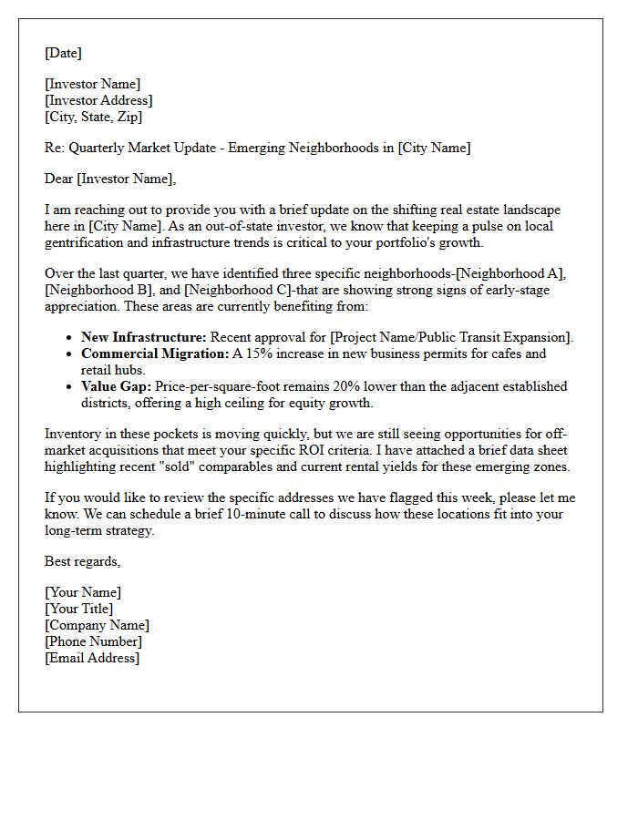 Emerging Neighborhoods Market Update Letter for Out-Of-State Investors