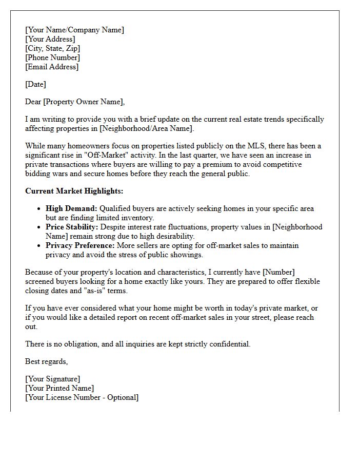 Off-Market Property Trends and Market Update Letter