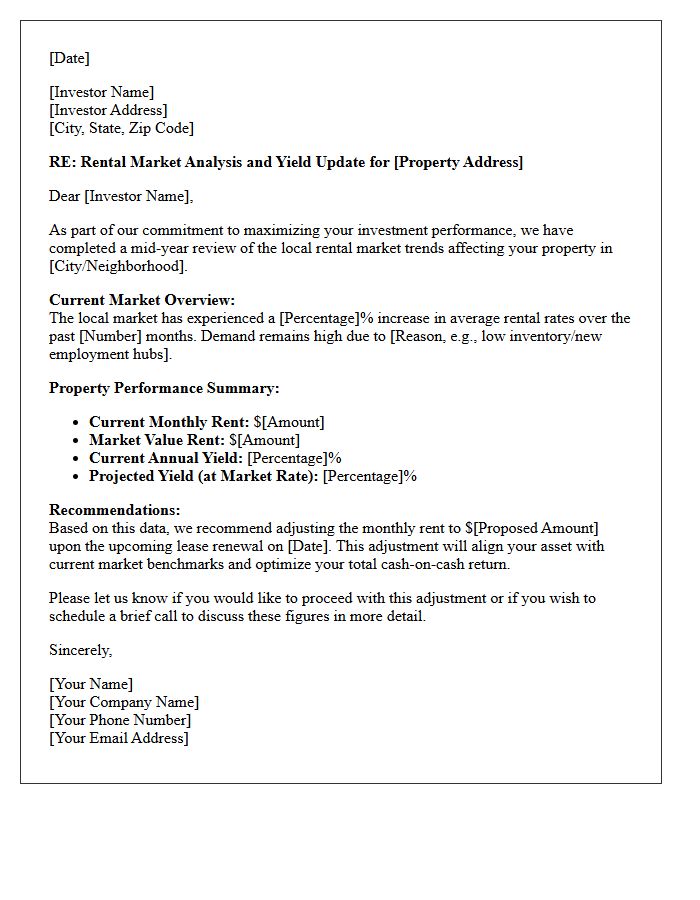 Out-Of-State Investor Rental Rate Yield Update Letter