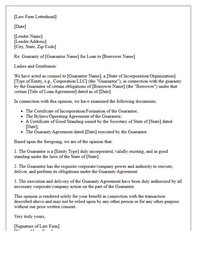 Guarantor Valid Existence Opinion Letter