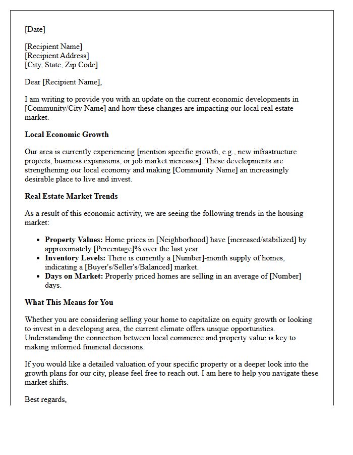 Local Economic Growth and Real Estate Market Update Letter