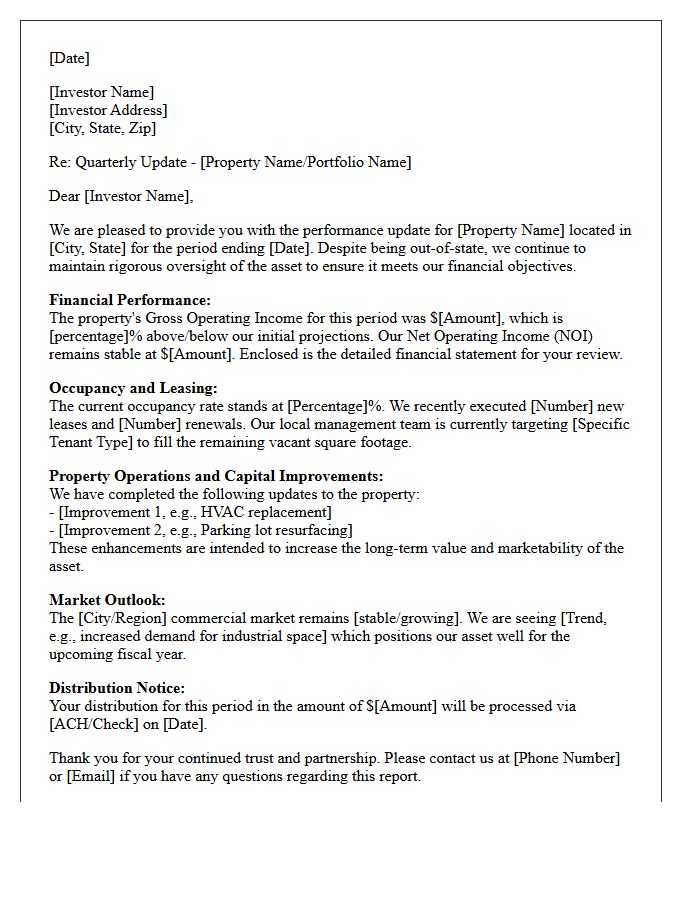 Commercial Real Estate Out-Of-State Investor Update Letter