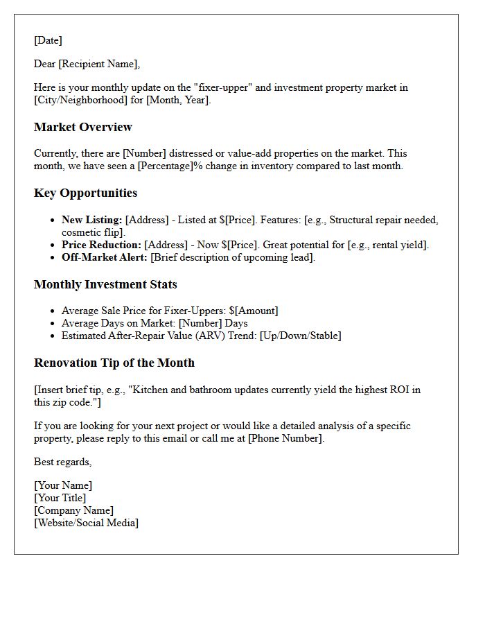 Monthly Fixer-Upper Market Update Letter