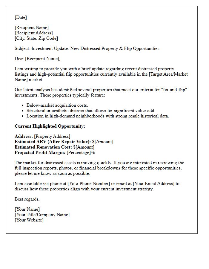 Distressed Property And Flip Potential Update Letter