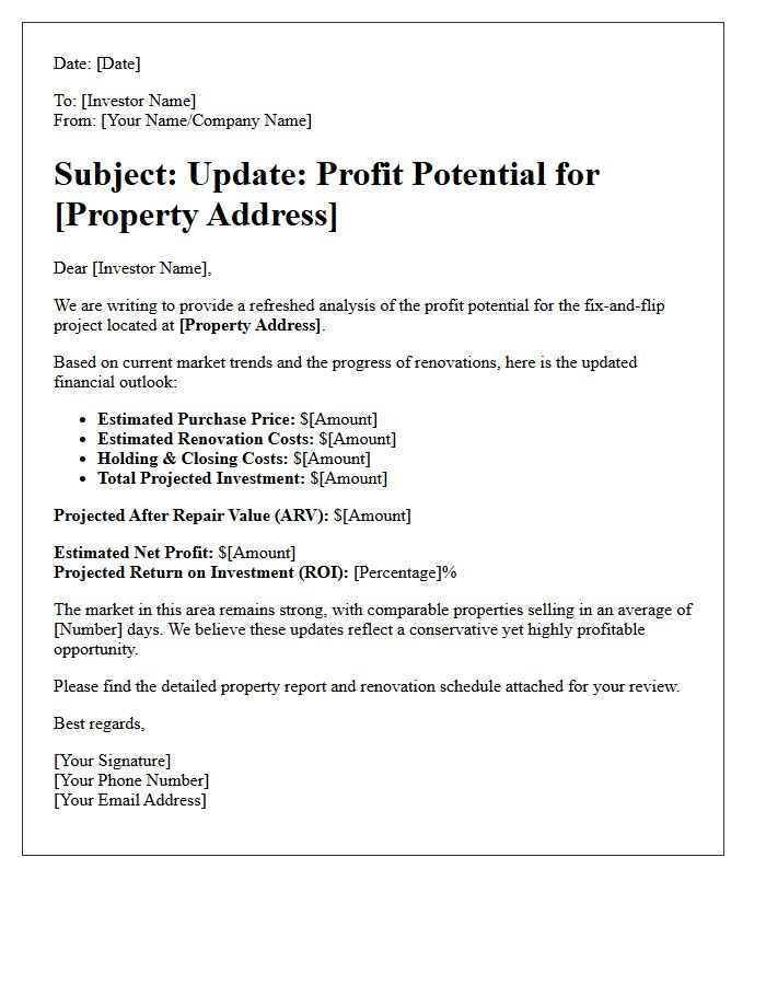 Fix And Flip Profit Potential Update Letter