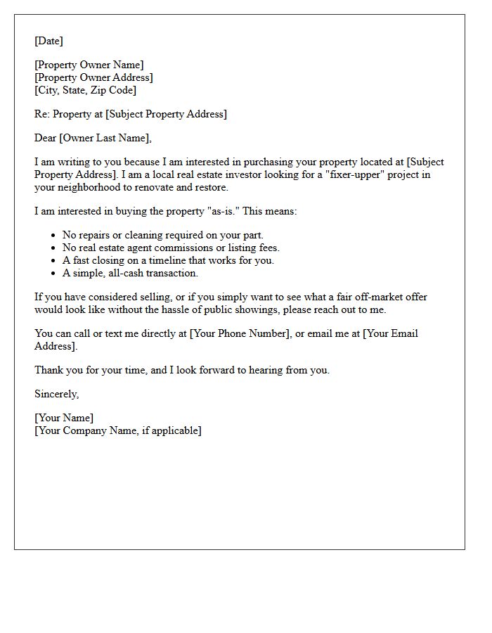 Off-Market Fixer-Upper Opportunity Letter