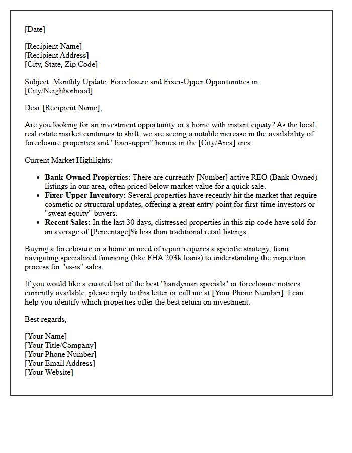 Foreclosure And Fixer-Upper Market Update Letter