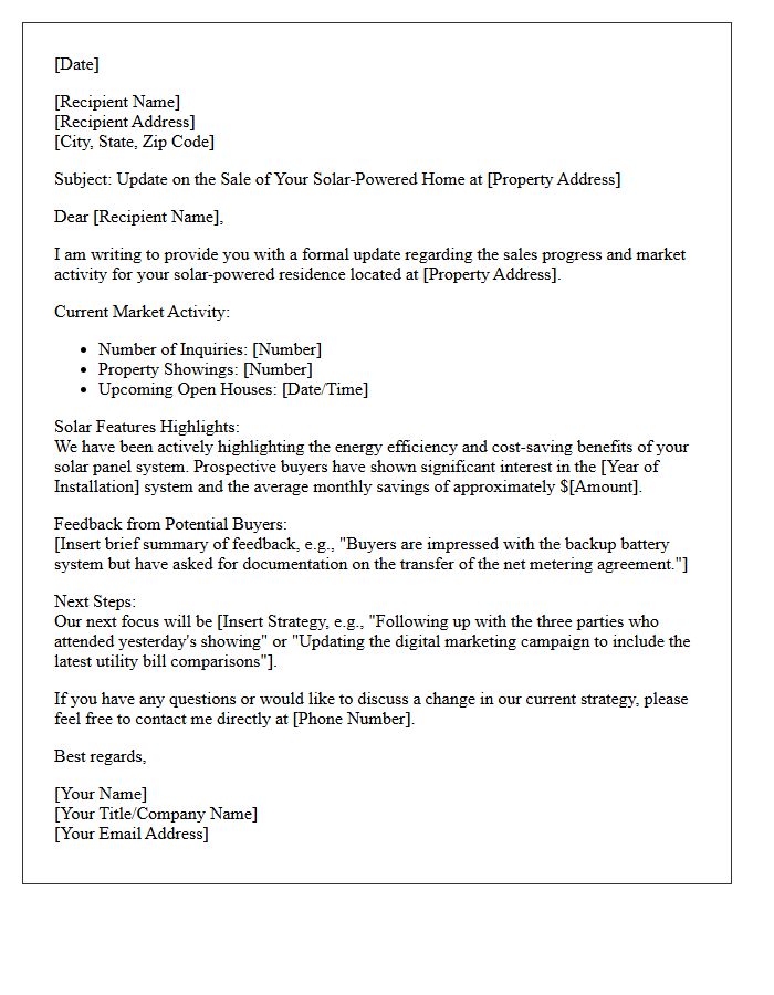 Solar-Powered Home Sales Update Letter