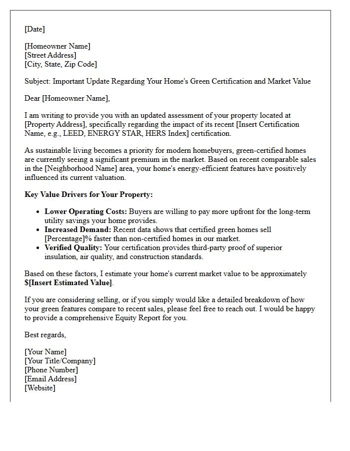 Green Certification Home Value Update Letter