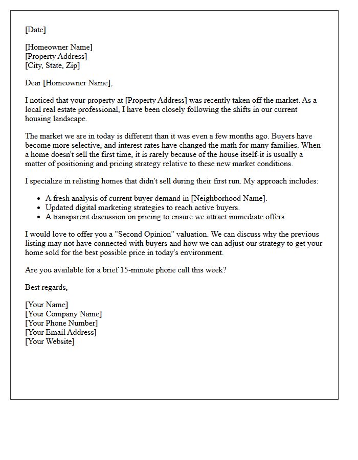 Relisting Your Overpriced Home In A Changing Market Letter