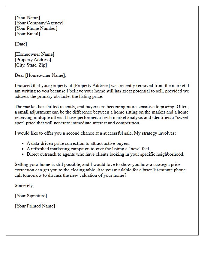 Second Chance At Selling With A Price Correction Letter