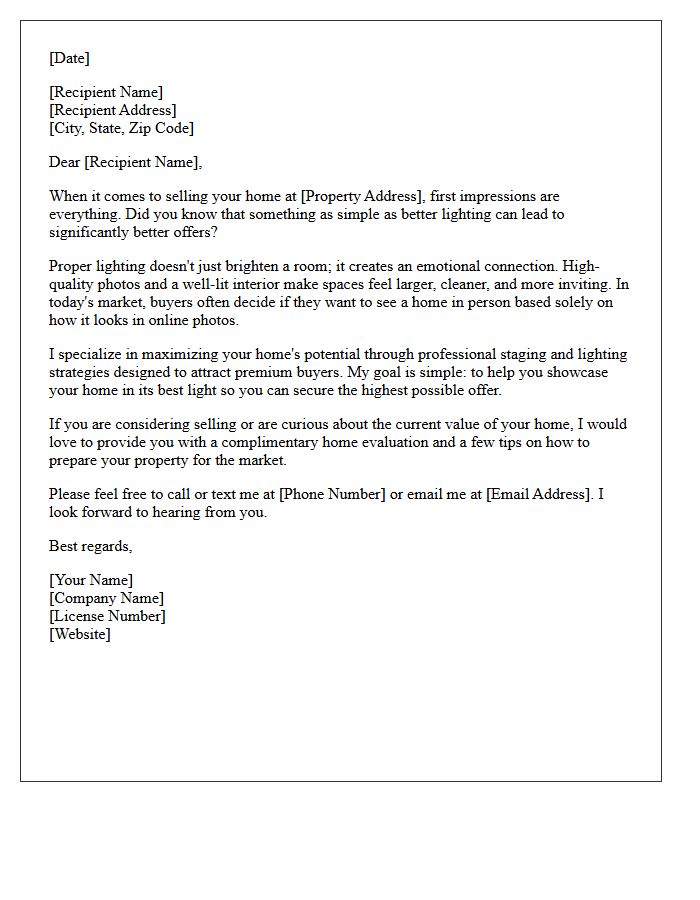 Better Lighting and Better Offers Real Estate Letter