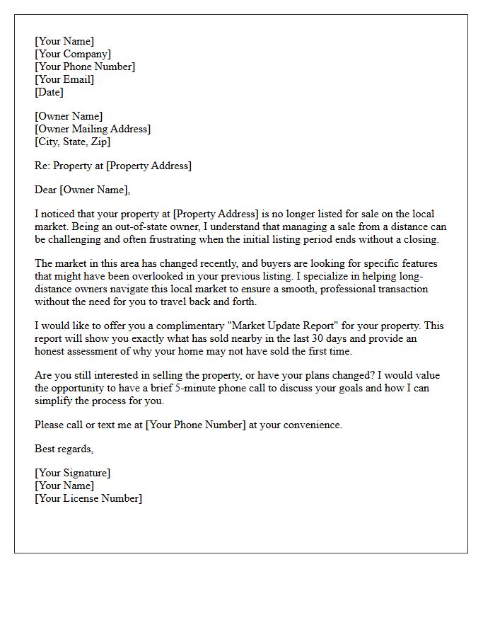 Out of State Absentee Owner Expired Listing Reconnection Letter
