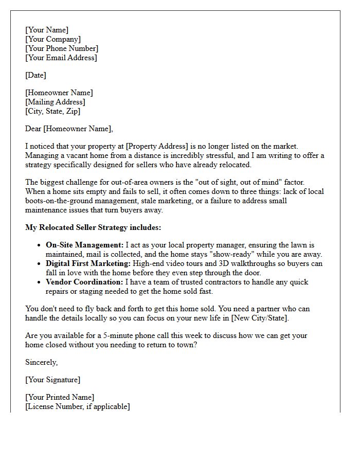 Relocated Seller Expired Listing Strategy Letter