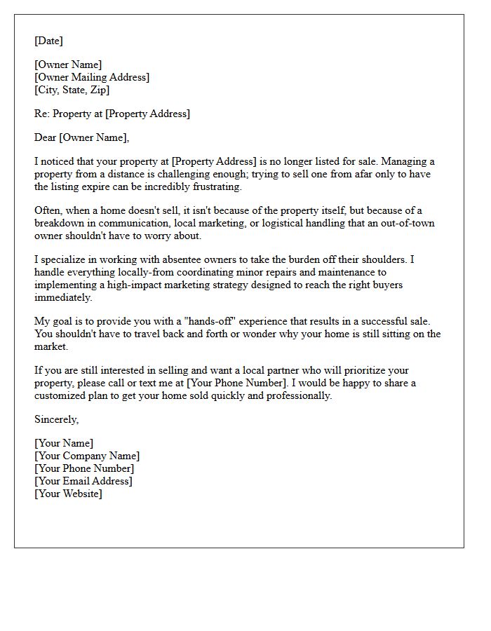 Absentee Owner Expired Listing Frustration Relief Letter