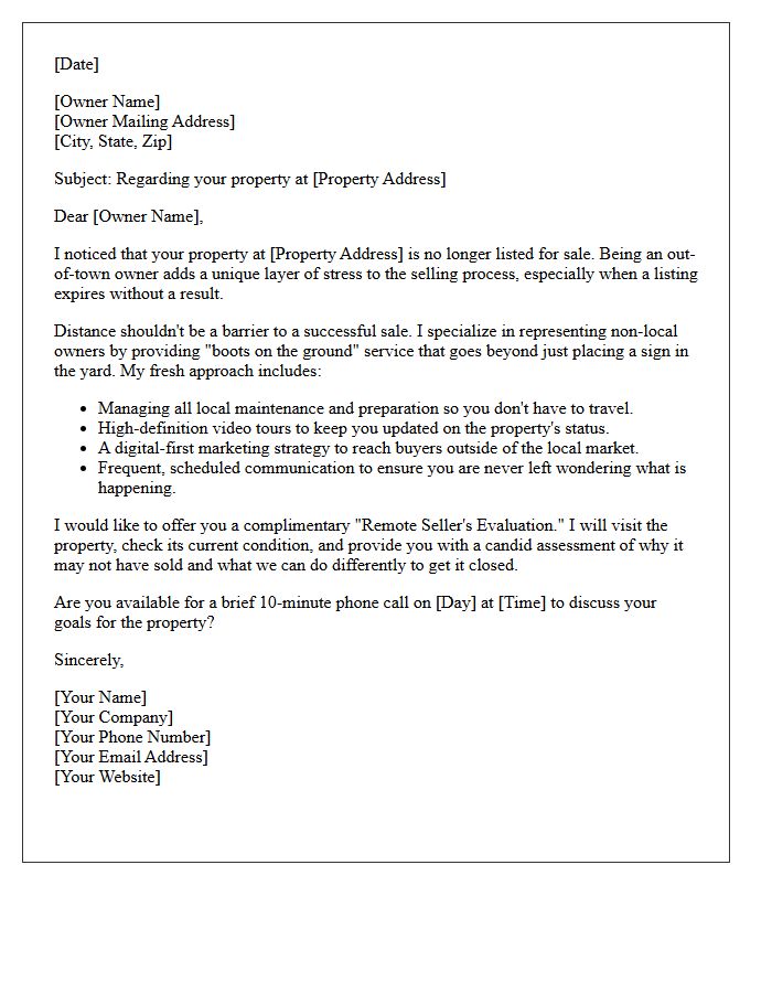 Out of Town Owner Expired Listing Fresh Approach Letter