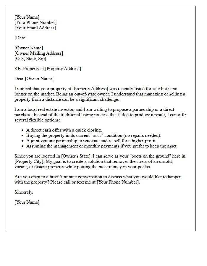 Out of State Absentee Owner Expired Real Estate Partnership Letter
