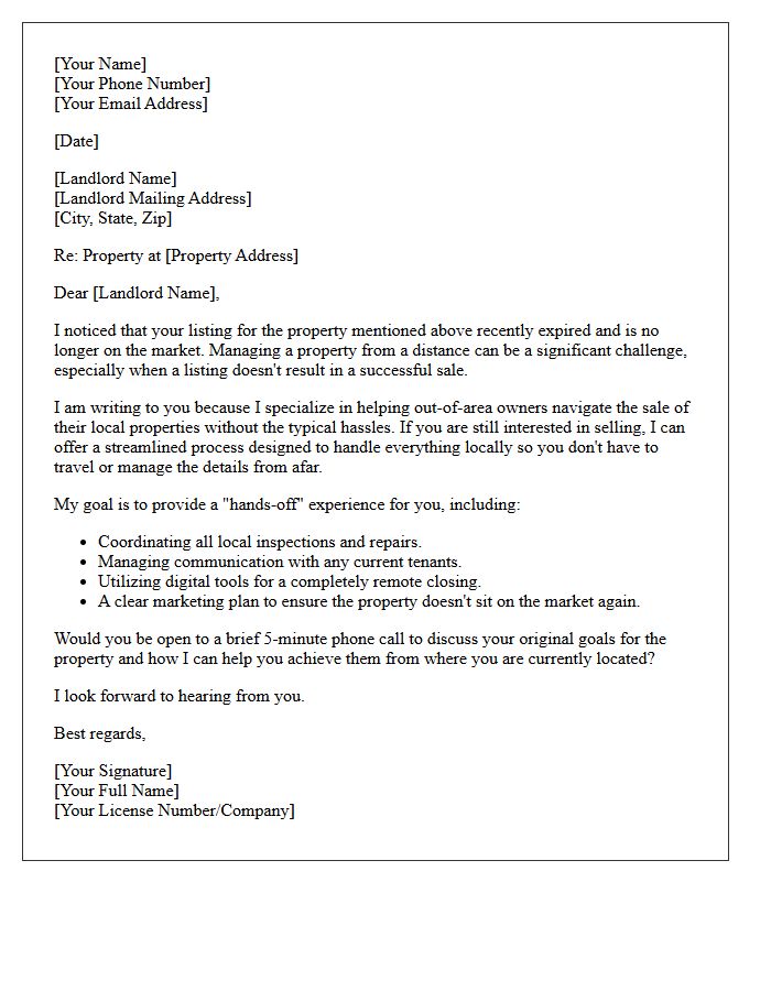 Relocated Landlord Expired Listing Hassle Free Sale Letter