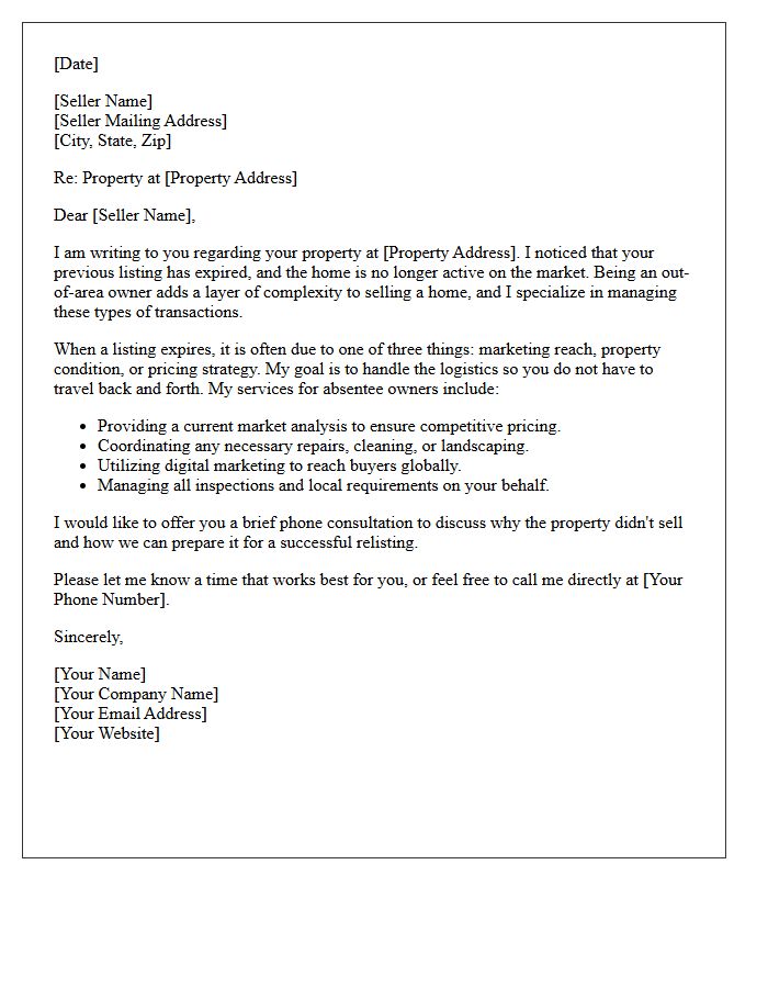 Absentee Seller Expired Property Relist Preparation Letter