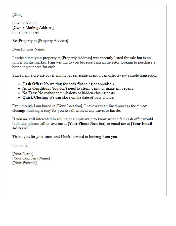 Distance Investor Expired Home Cash Offer Letter