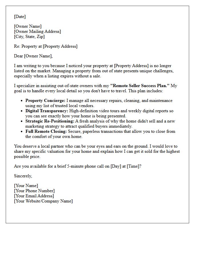 Out of State Owner Expired Listing Success Plan Letter