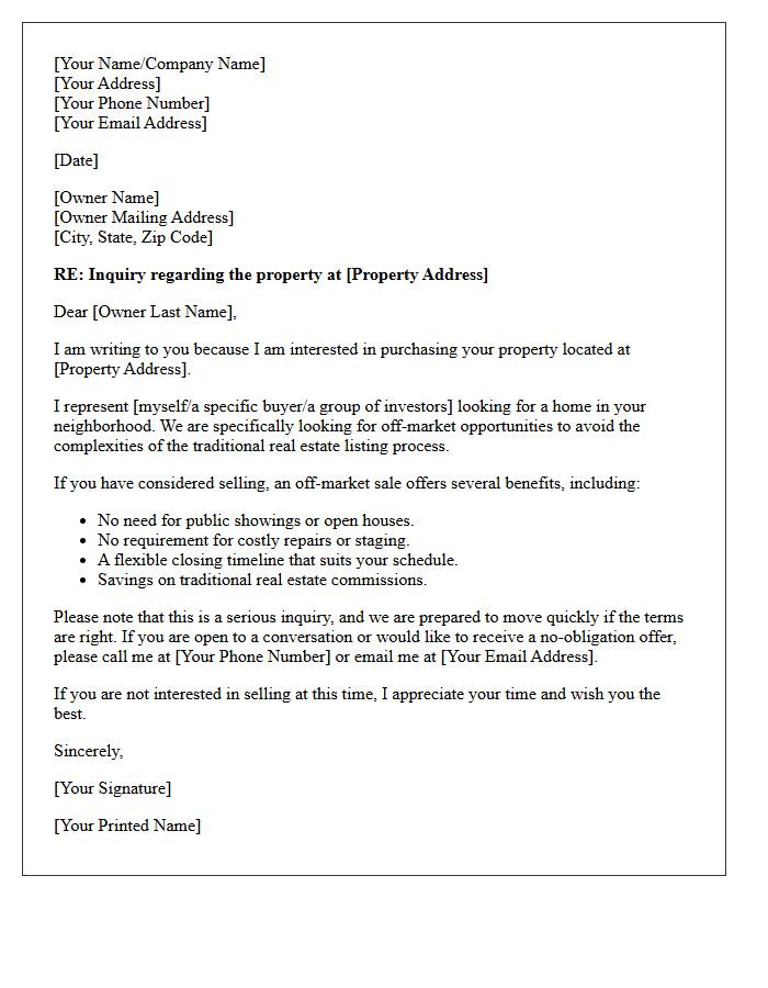 Off-Market Sale Opportunity Letter