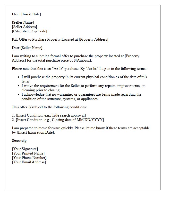 As-Is Property Purchase Letter