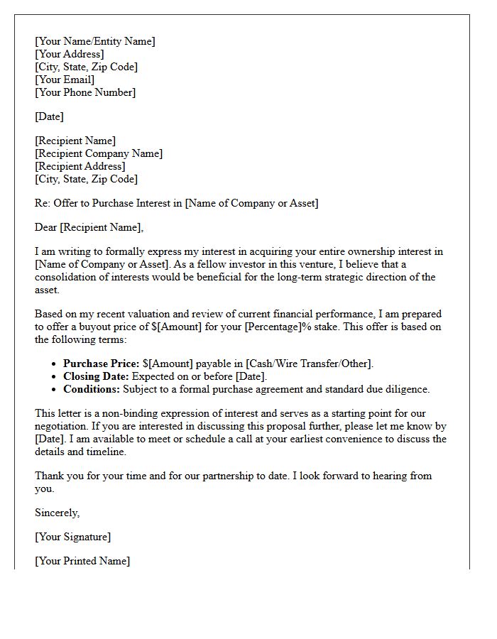 Investor To Investor Buyout Letter