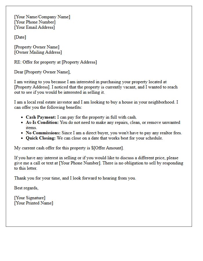 Vacant Property Cash Offer Letter