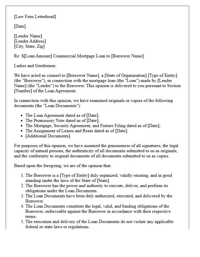 Commercial Mortgage Enforceability Opinion Letter