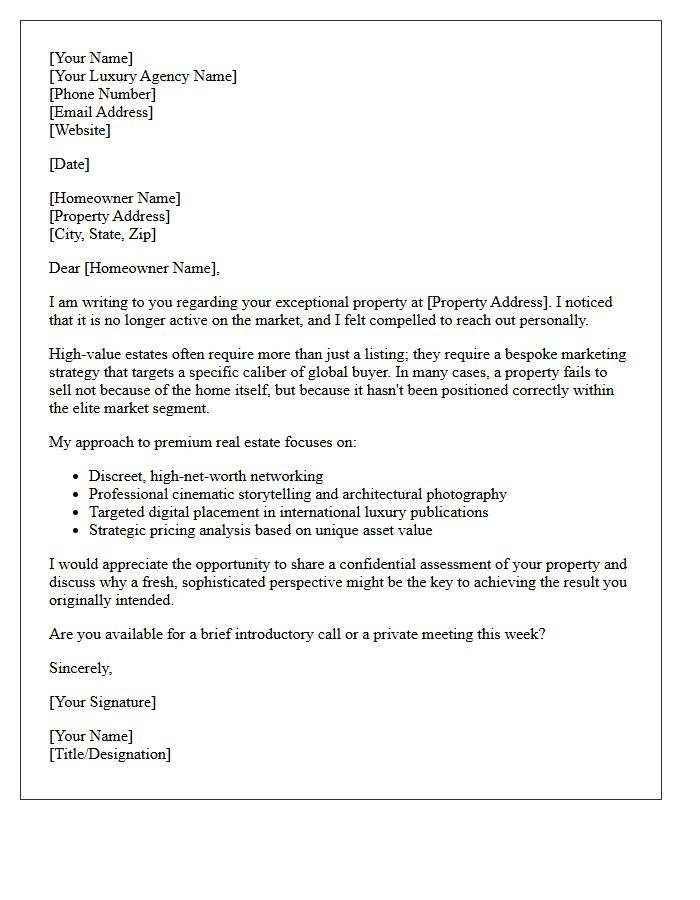 Unsold Premium Estate Targeted Approach Letter