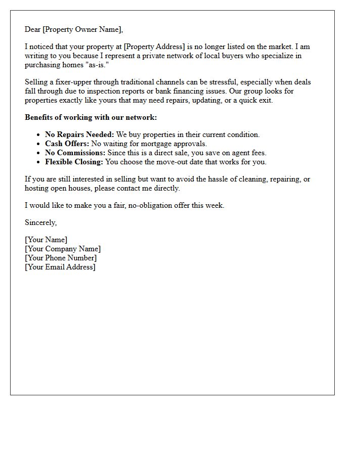 As Is Fixer Upper Buyer Network Expired Letter