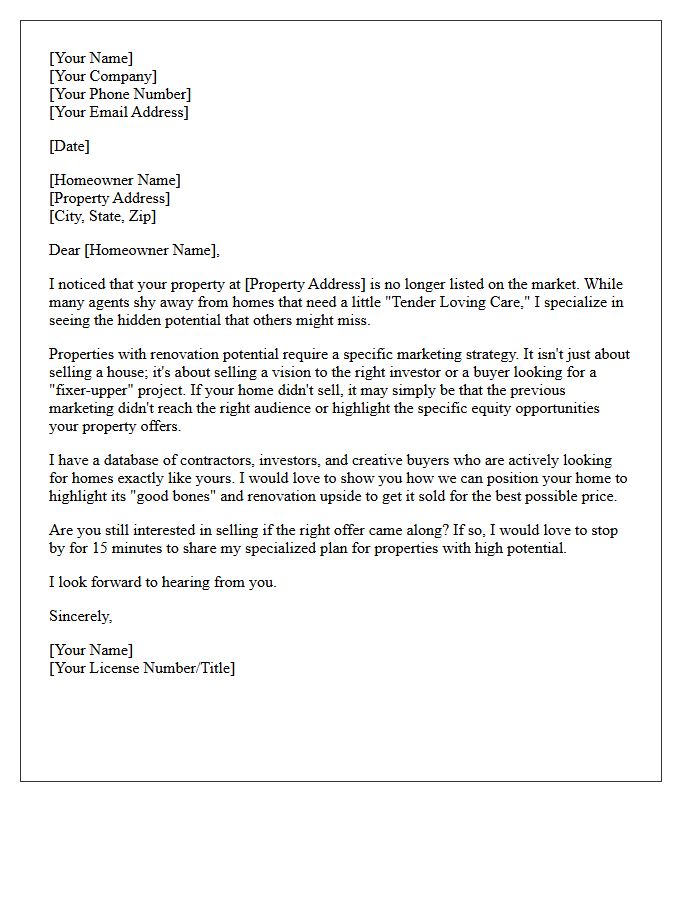 Tender Loving Care And Renovation Potential Expired Letter