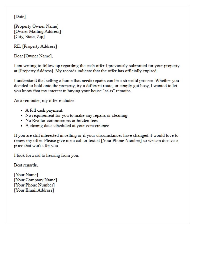 Cash Offer For Your Fixer Upper Expired Letter