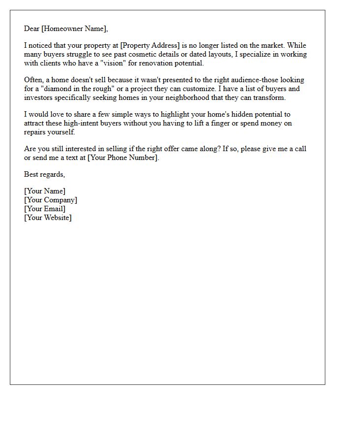 Buyer Vision For Renovation Potential Expired Letter