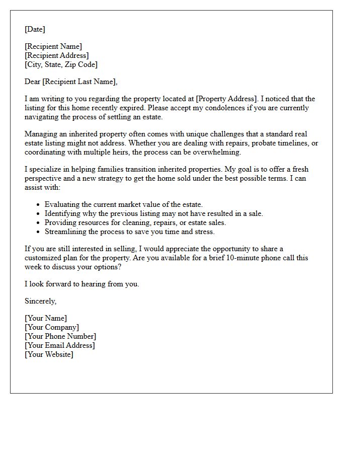 Inherited Home Expired Listing Reevaluation Letter