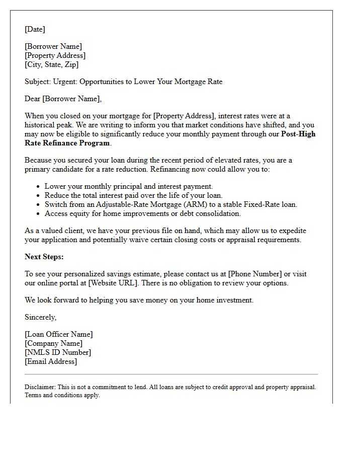 Post-High Rate Refinance Opportunity Letter