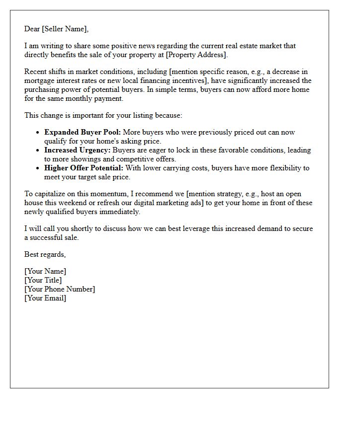 Increased Buyer Purchasing Power Seller Letter