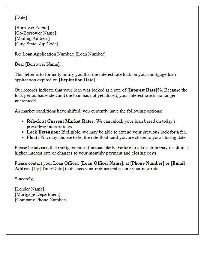 Expired High Rate Mortgage Lock Advisory Letter