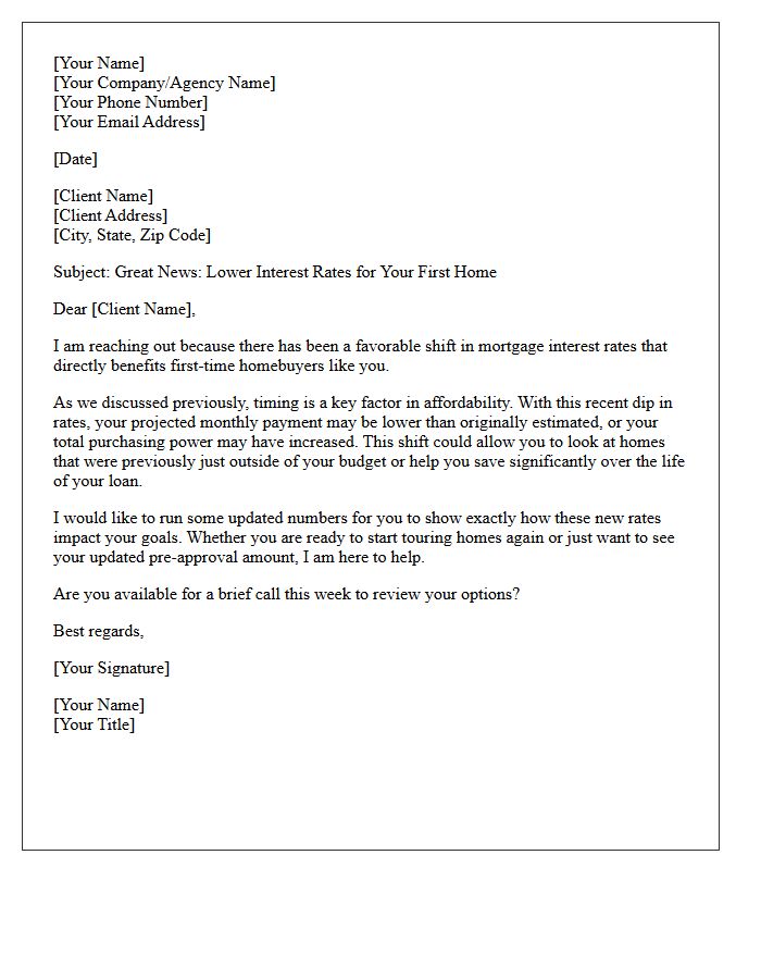 First-Time Homebuyer Favorable Rate Shift Letter