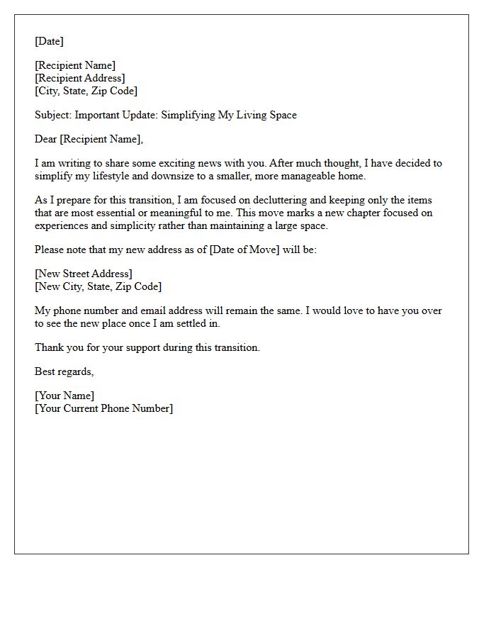 Simplifying Your Space Downsizing Letter