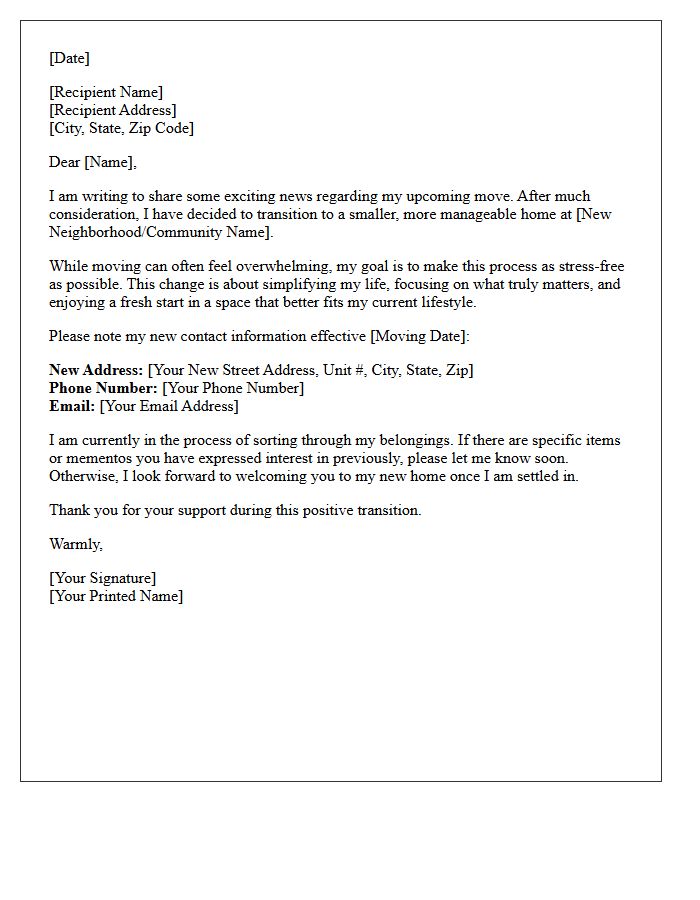 Stress-Free Downsizing Transition Letter