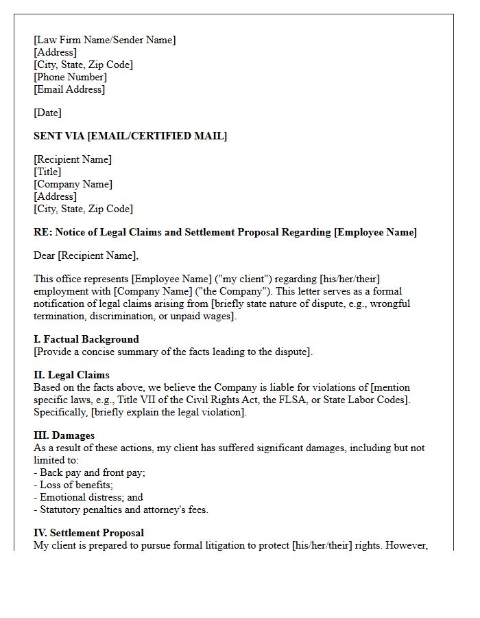Employment Dispute Pre-Litigation Settlement Engagement Letter