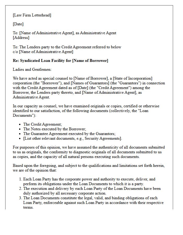 Syndicated Loan Enforceability Opinion Letter