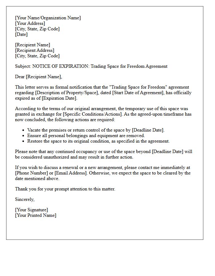 Trading Space for Freedom Expired Letter