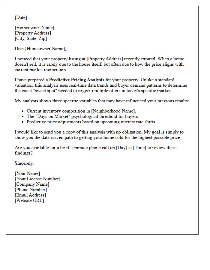 Predictive Pricing Analysis Expired Listing Letter