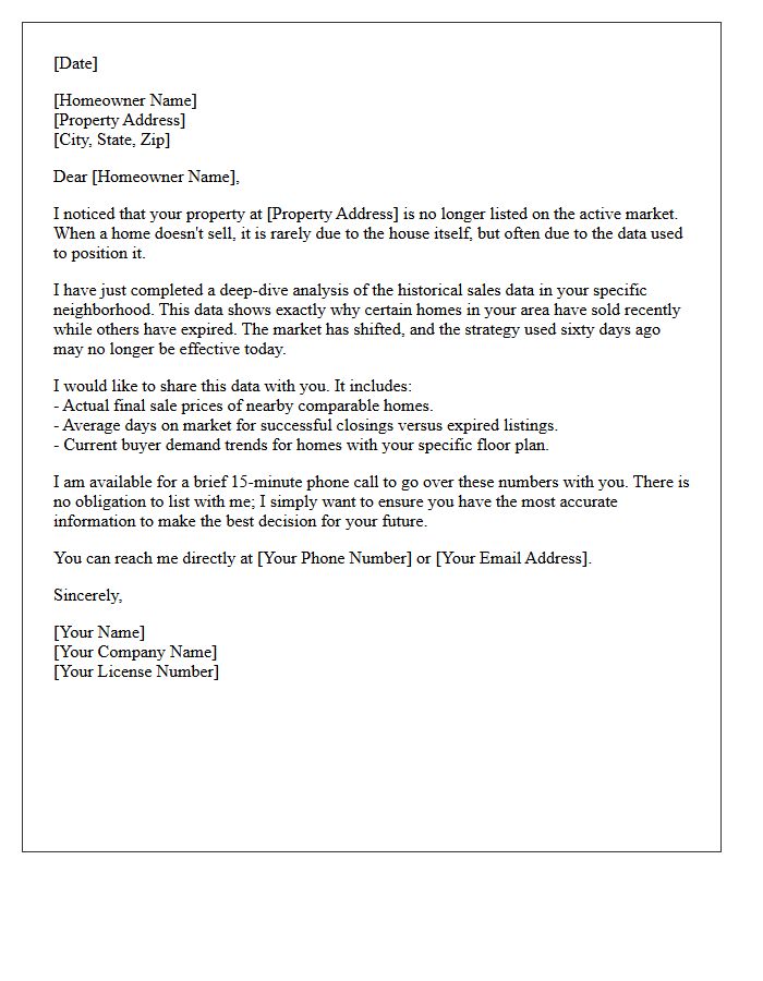 Historical Sales Data Expired Home Letter