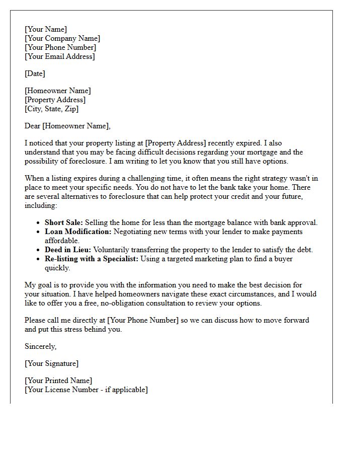 Foreclosure Alternatives And Expired Listing Letter